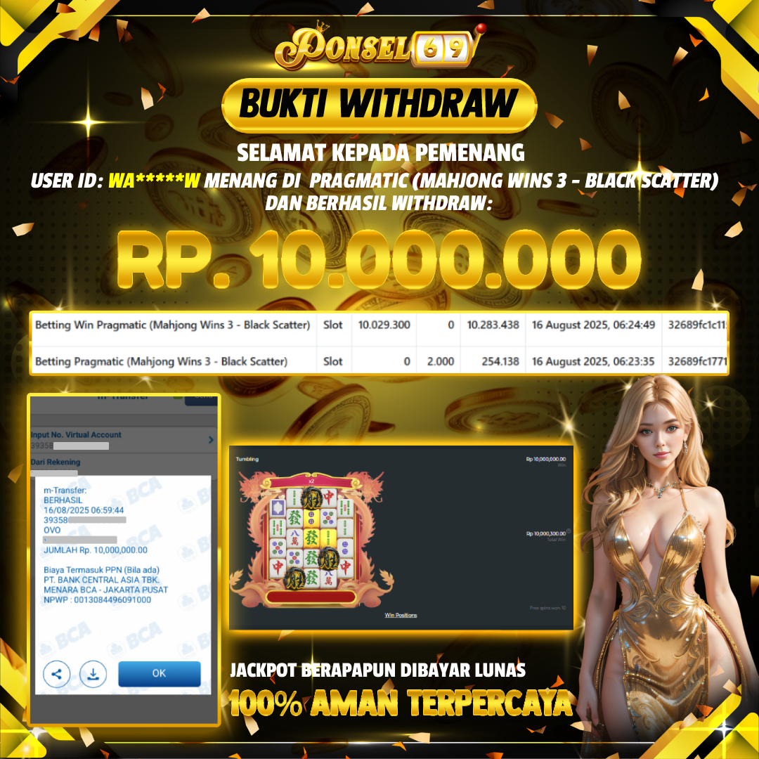 BUKTI WITHDRAW Pragmatic (Mahjong Wins 3 - Black Scatter) - PONSEL69