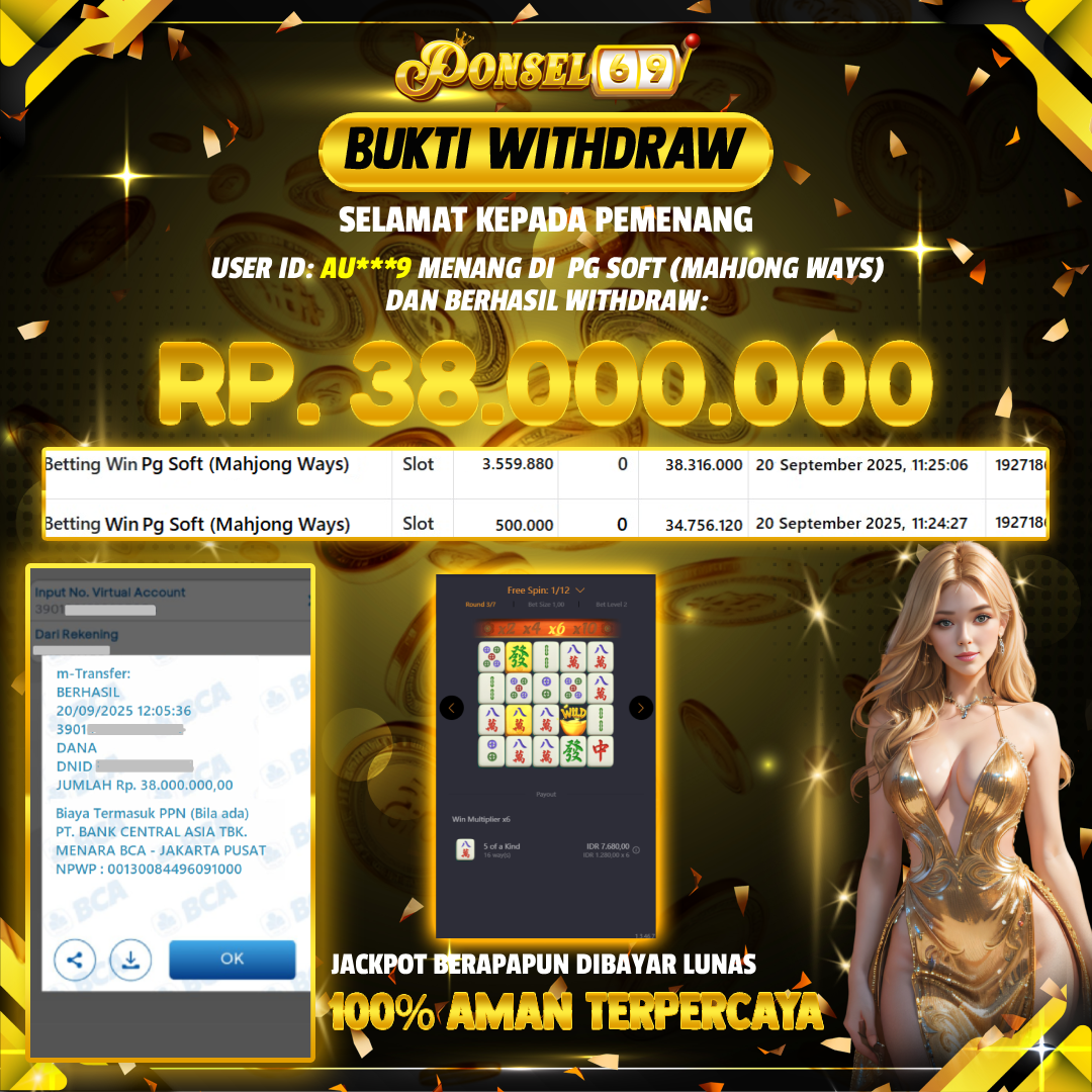 BUKTI WITHDRAW Pg Soft (Mahjong Ways) - PONSEL69
