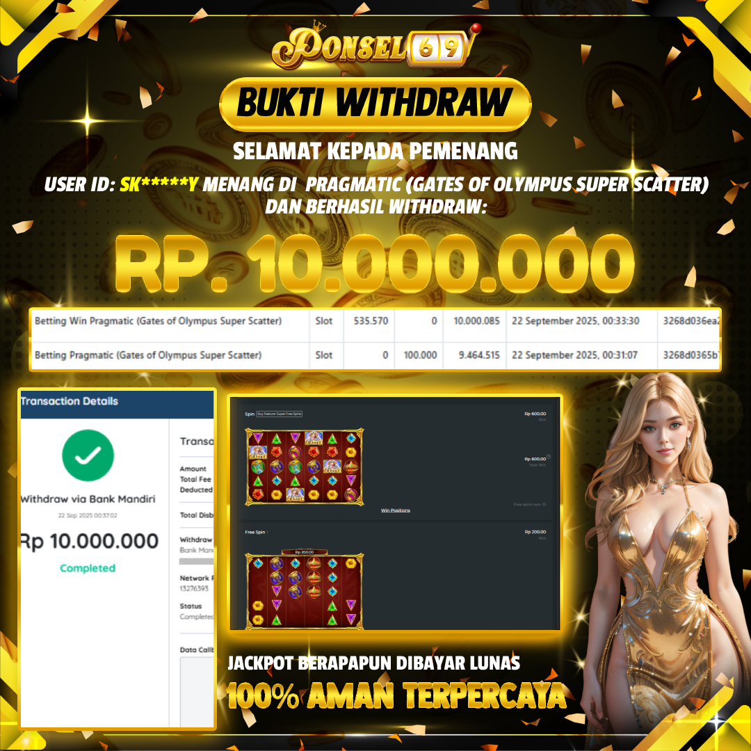 BUKTI WITHDRAW Pragmatic (Gates of Olympus Super Scatter) - PONSEL69