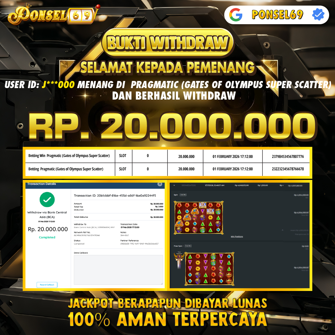 BUKTI WITHDRAW Pragmatic (Gates of Olympus Super Scatter) - PONSEL69