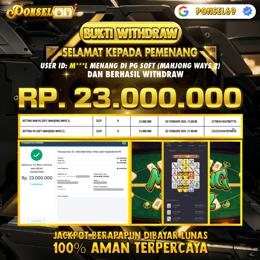 BUKTI WITHDRAW PG Soft (Mahjong Ways 2) - PONSEL69