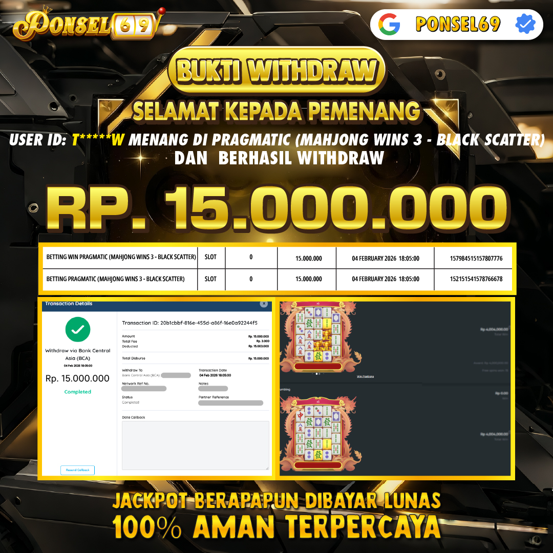 BUKTI WITHDRAW Pragmatic (Mahjong Wins 3 - Black Scatter) - PONSEL69