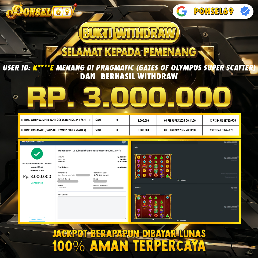 BUKTI WITHDRAW Pragmatic (Gates of Olympus Super Scatter) - PONSEL69
