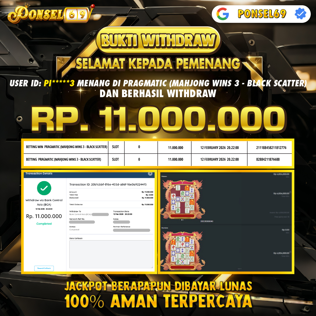 BUKTI WITHDRAW Pragmatic (Mahjong Wins 3 - Black Scatter) - PONSEL69
