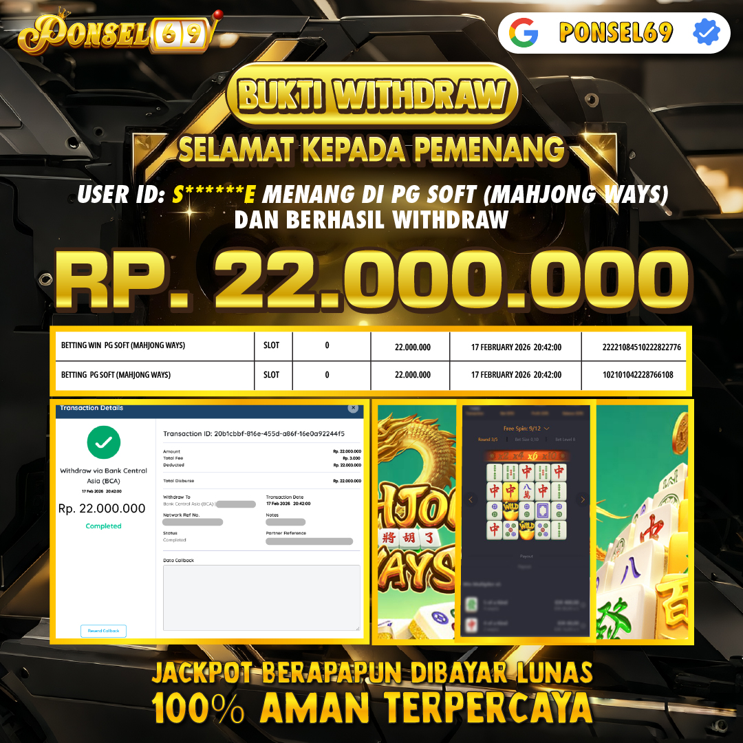 BUKTI WITHDRAW Pg Soft (Mahjong Ways) - PONSEL69