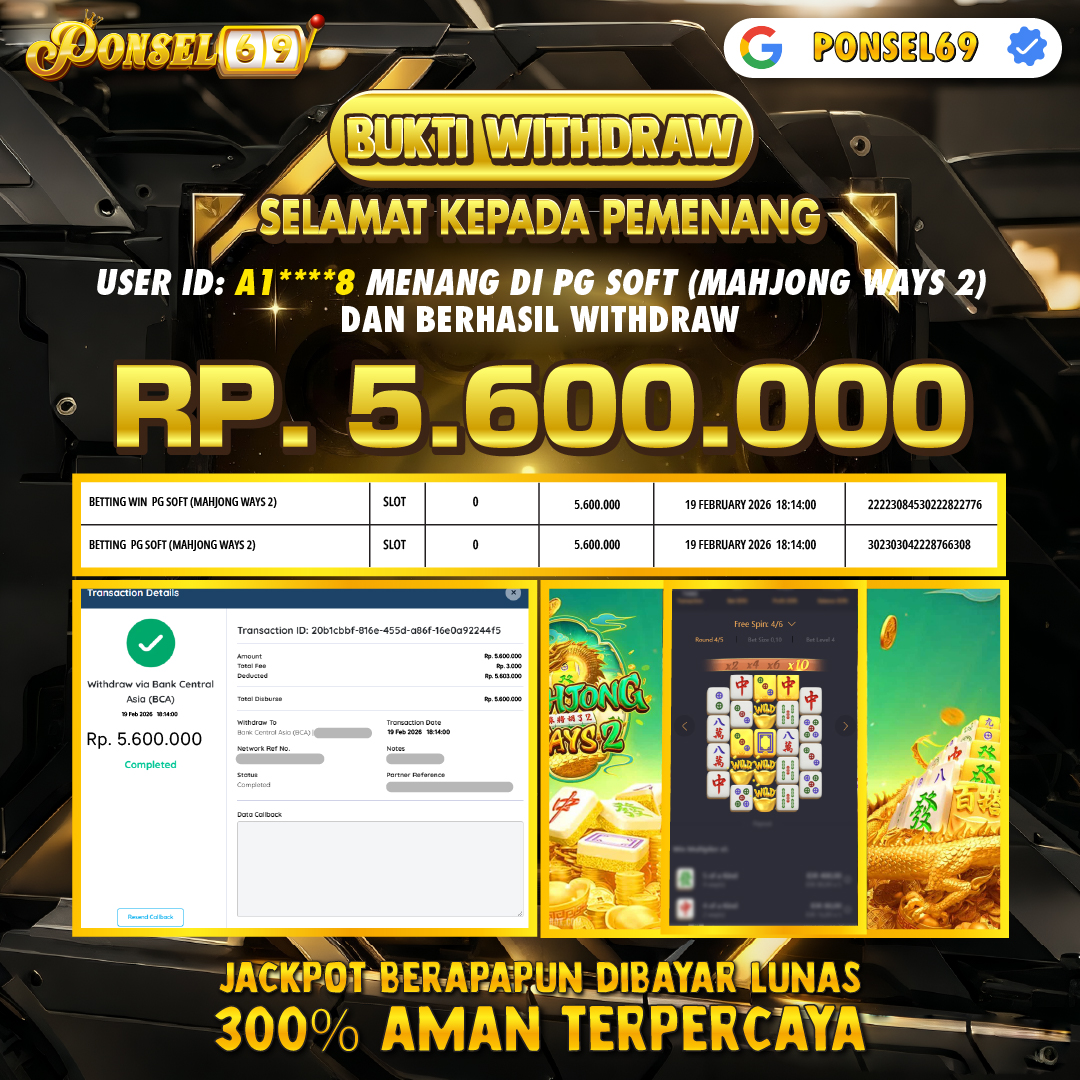 BUKTI WITHDRAW  Pg Soft (Mahjong Ways 2) - PONSEL69