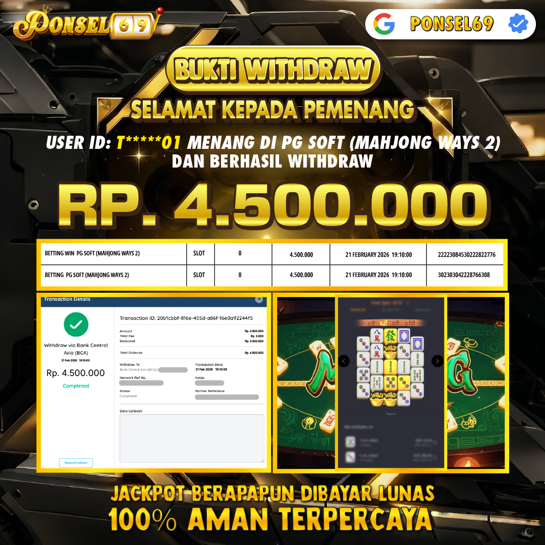 BUKTI WITHDRAW  Pg Soft (Mahjong Ways 2) - PONSEL69