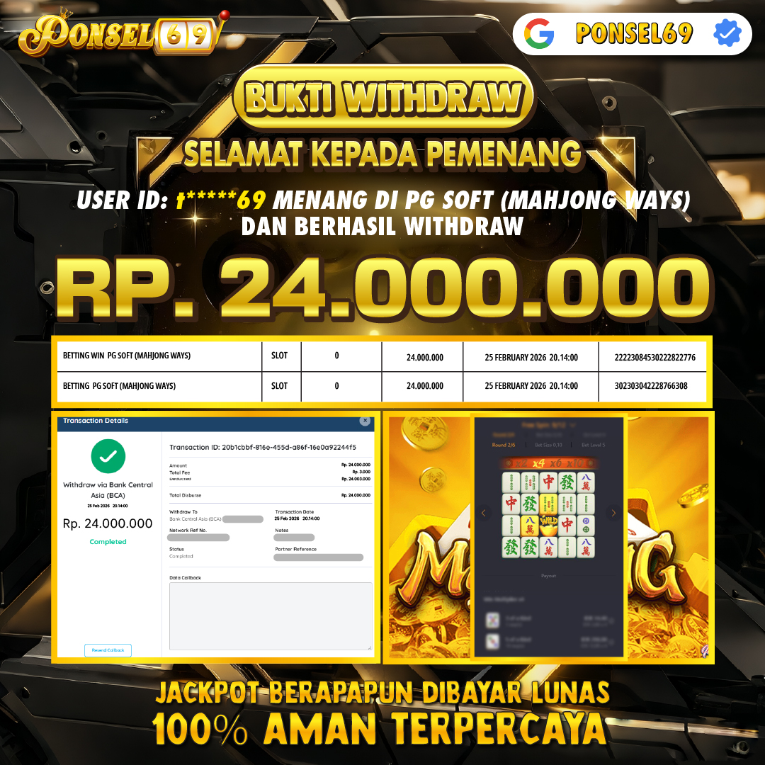 BUKTI WITHDRAW Pg Soft (Mahjong Ways) - PONSEL69