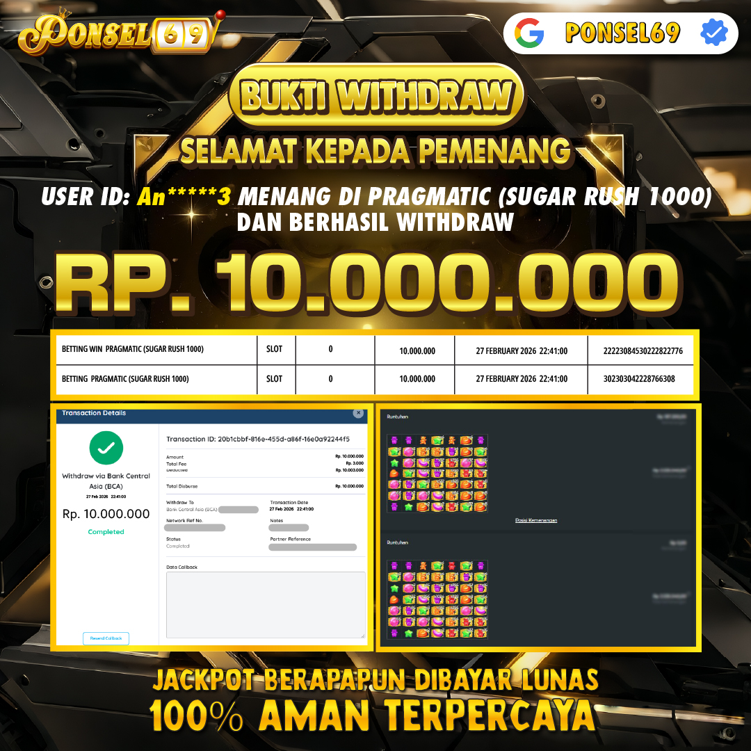 BUKTI WITHDRAW Pragmatic (Sugar Rush 1000) - PONSEL69