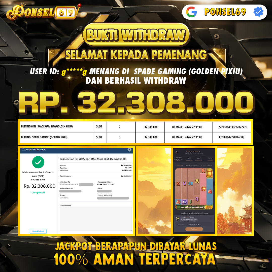 BUKTI WITHDRAW  Spade Gaming (Golden Pixiu) - PONSEL69