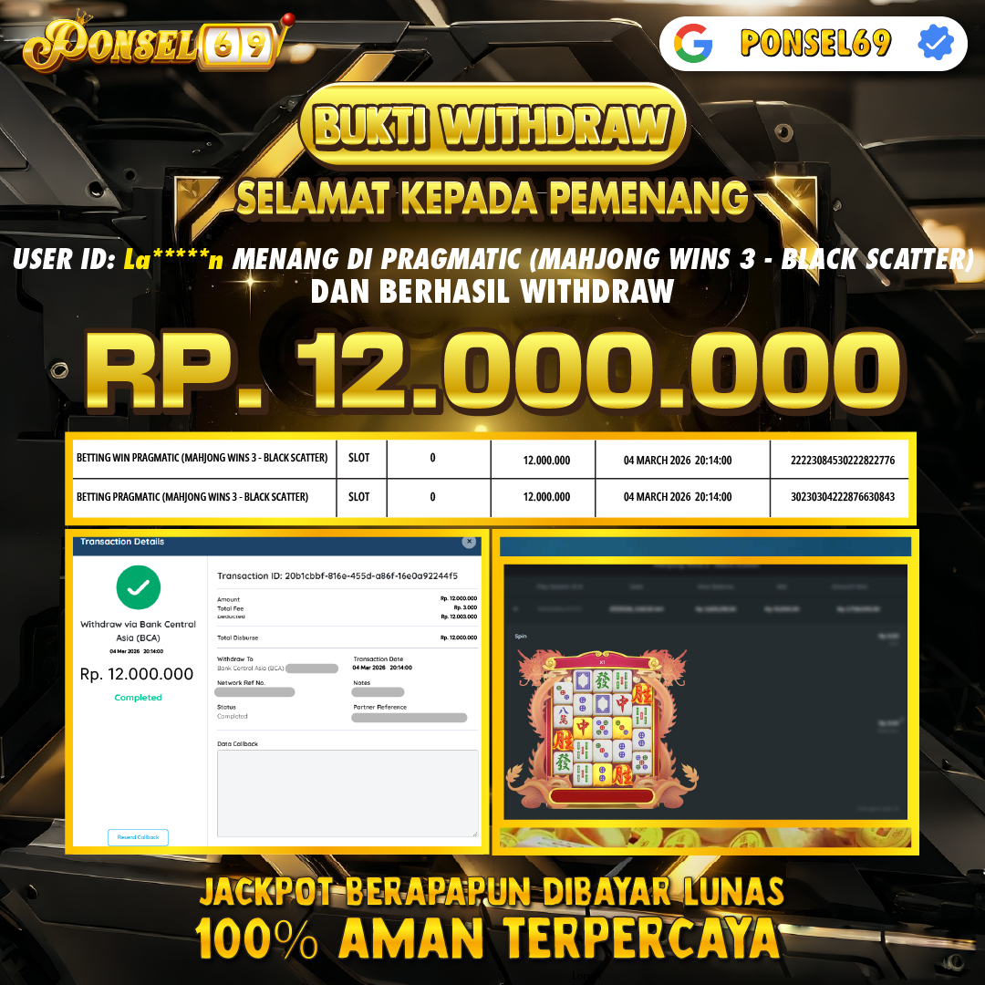 BUKTI WITHDRAW Pragmatic (Mahjong Wins 3 - Black Scatter) - PONSEL69