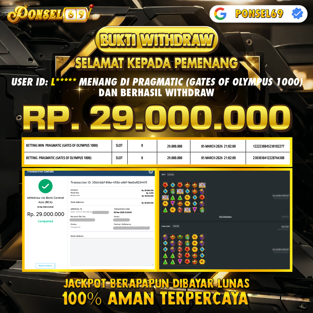 BUKTI WITHDRAW  Pragmatic (Gates of Olympus 1000) - PONSEL69