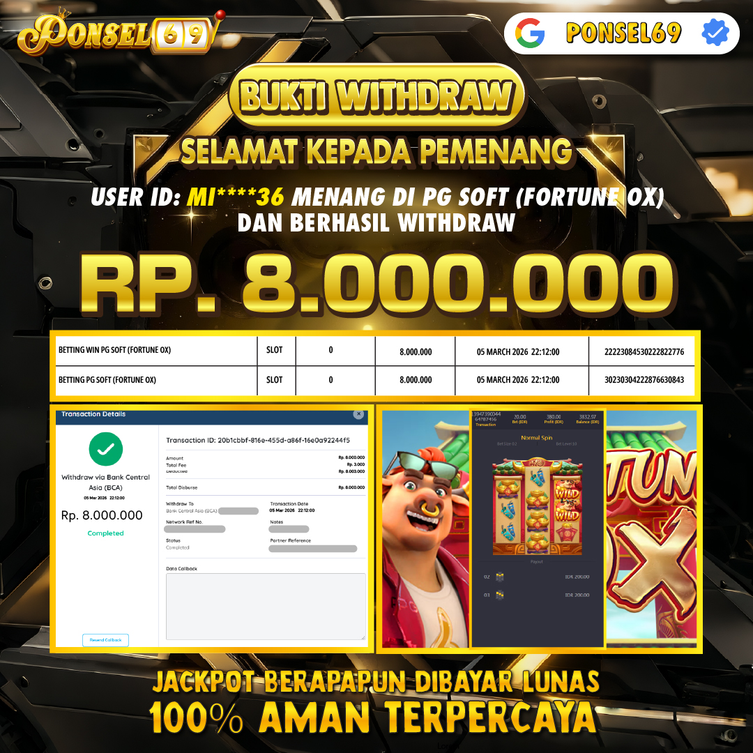 BUKTI WITHDRAW Pg Soft (Fortune Ox) - PONSEL69