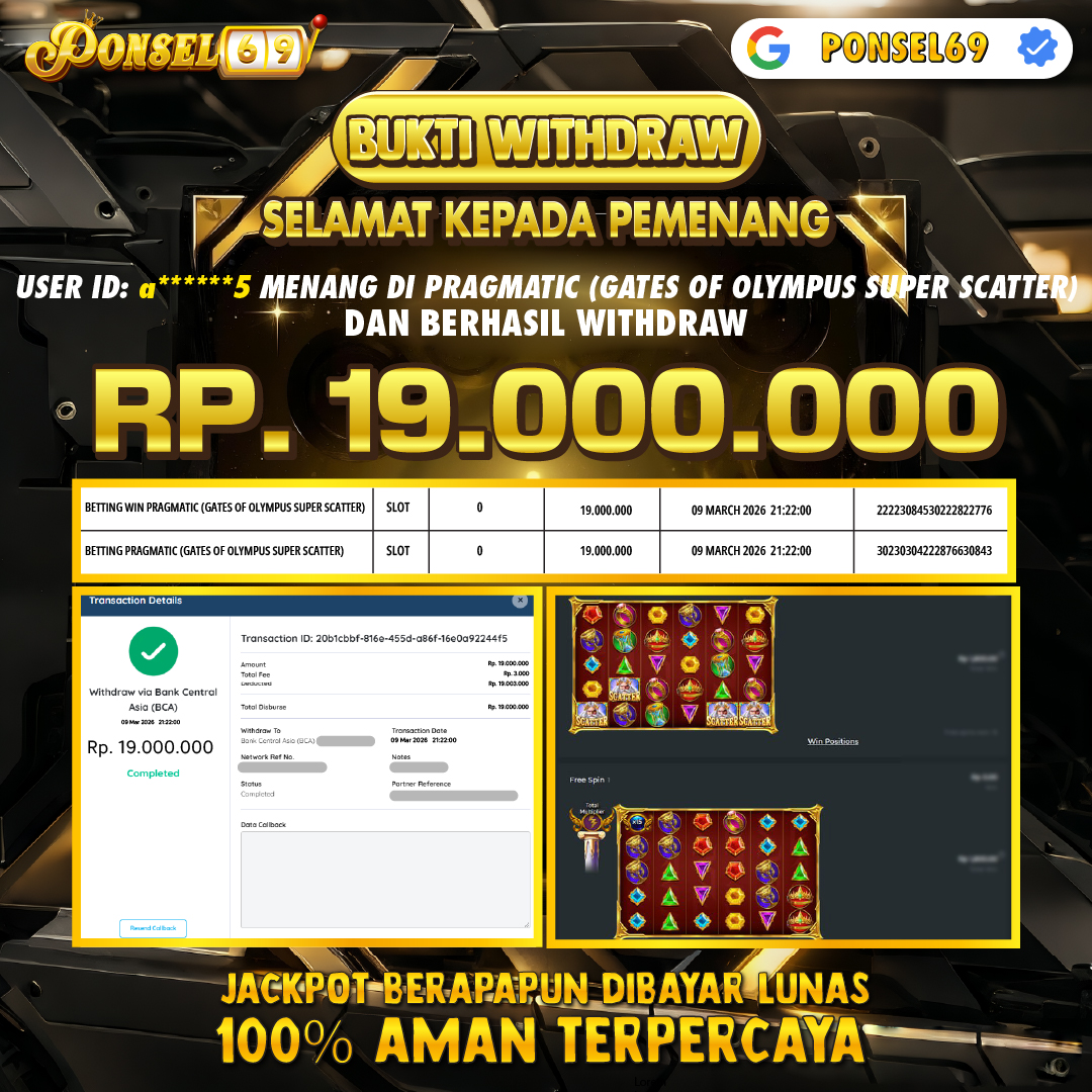 BUKTI WITHDRAW Pragmatic (Gates of Olympus Super Scatter) - PONSEL69