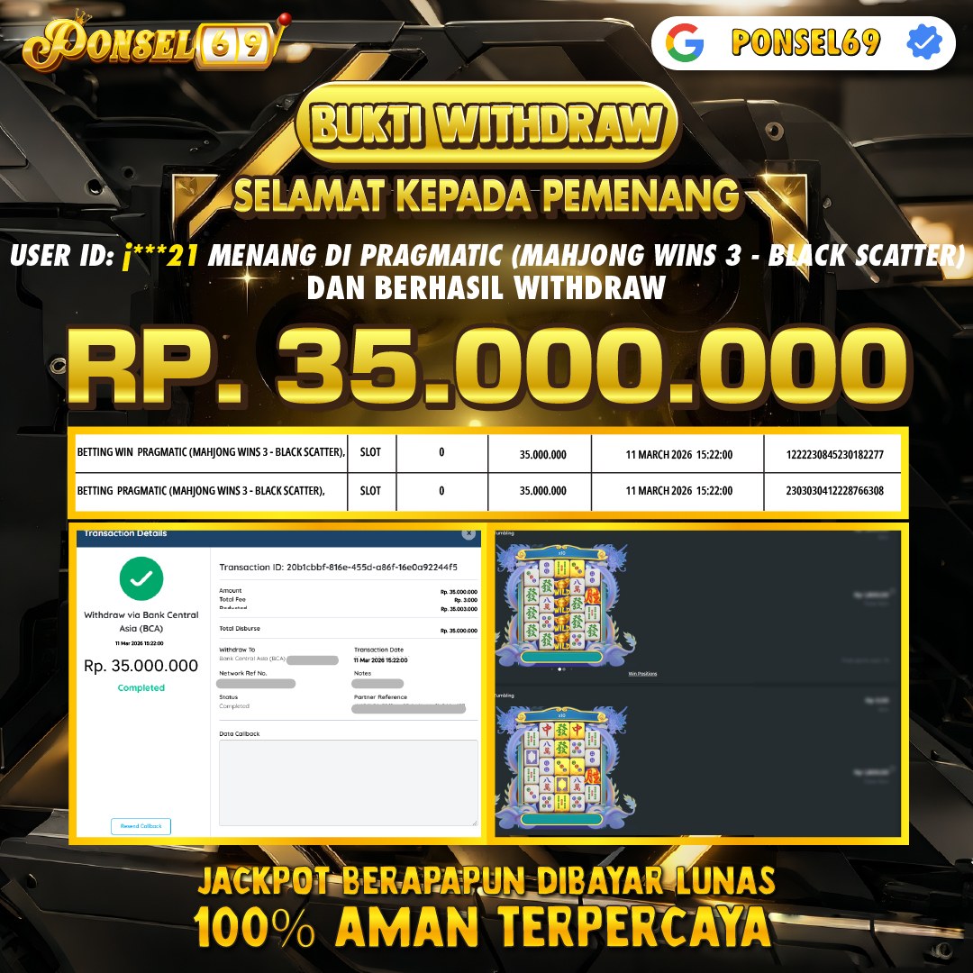 BUKTI WITHDRAW Pragmatic (Mahjong Wins 3 - Black Scatter) - PONSEL69