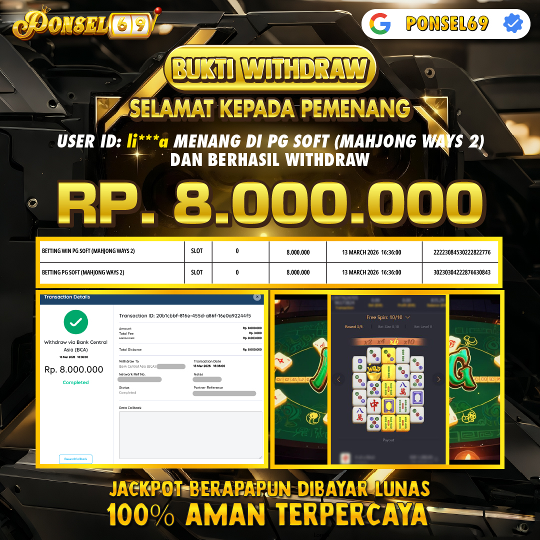 BUKTI WITHDRAW Pg Soft (Mahjong Ways 2) - PONSEL69