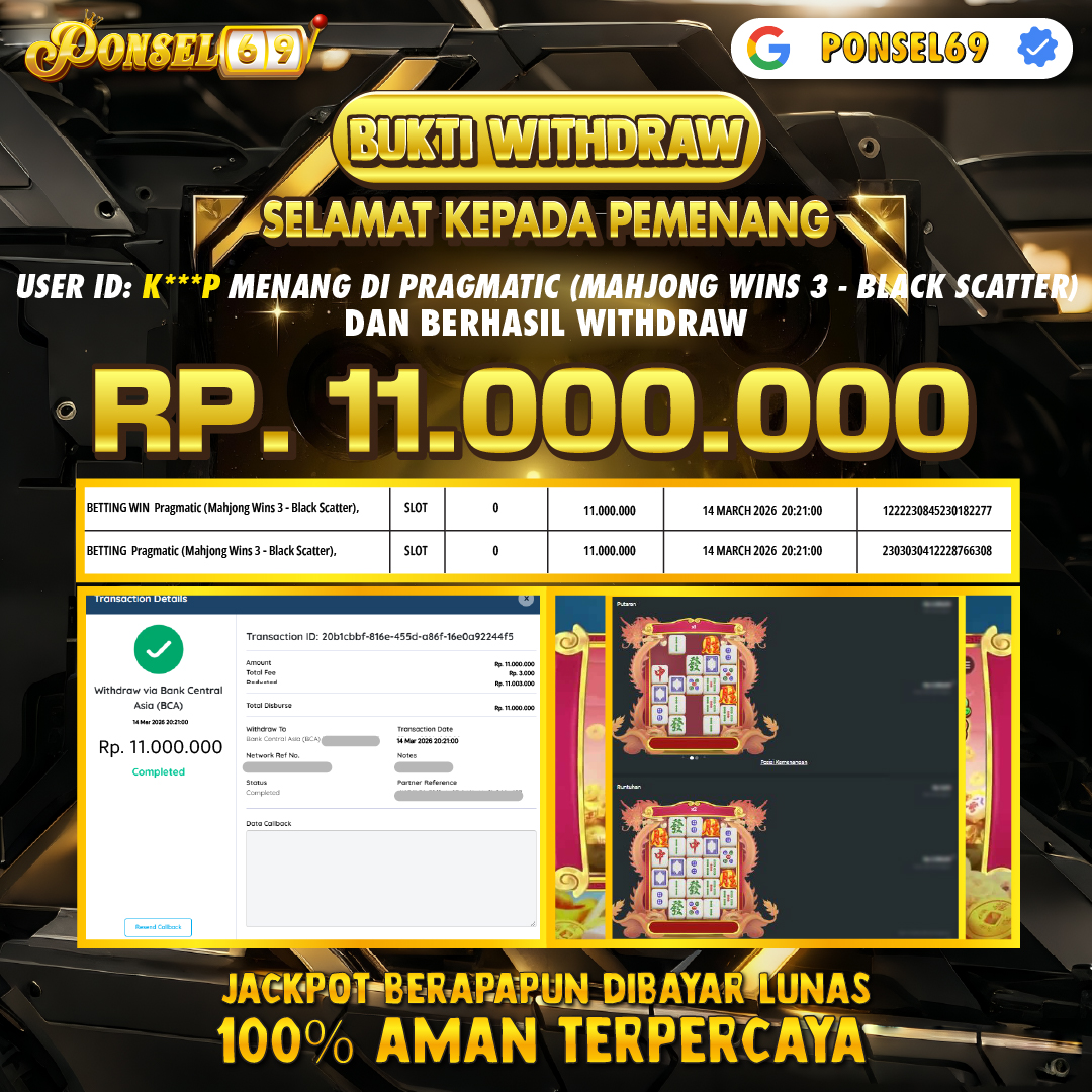 BUKTI WITHDRAW Pragmatic (Mahjong Wins 3 - Black Scatter) - PONSEL69
