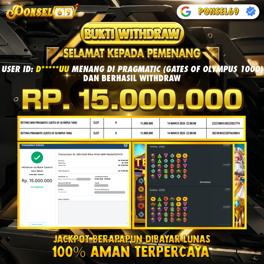 BUKTI WITHDRAW Pragmatic (Gates of Olympus 1000) - PONSEL69