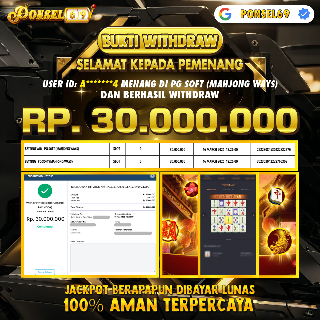 BUKTI WITHDRAW Pg Soft (Mahjong Ways) - PONSEL69