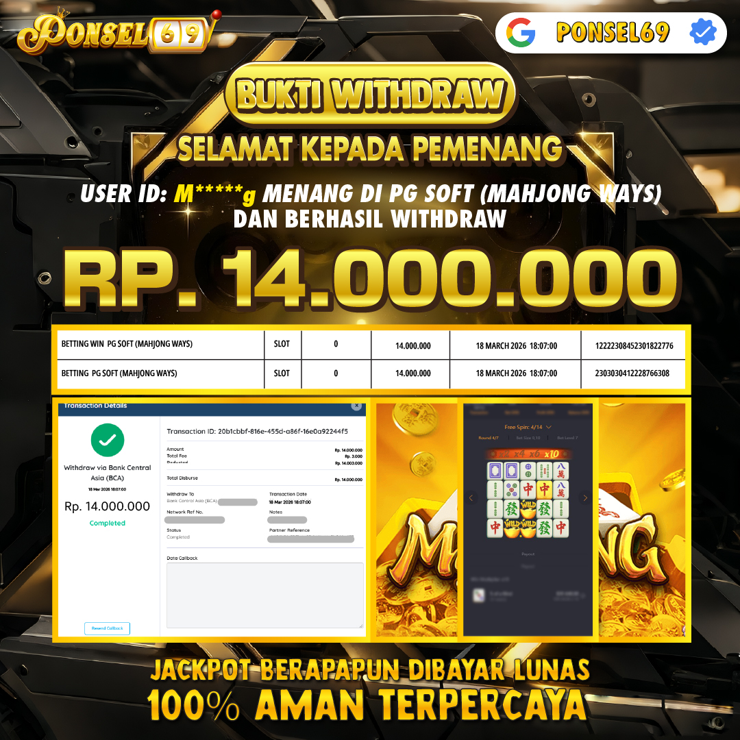 BUKTI WITHDRAW Pg Soft (Mahjong Ways) - PONSEL69