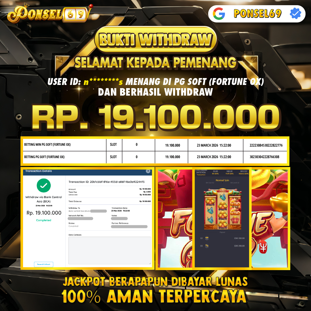 BUKTI WITHDRAW  Pg Soft (Fortune Ox) - PONSEL69