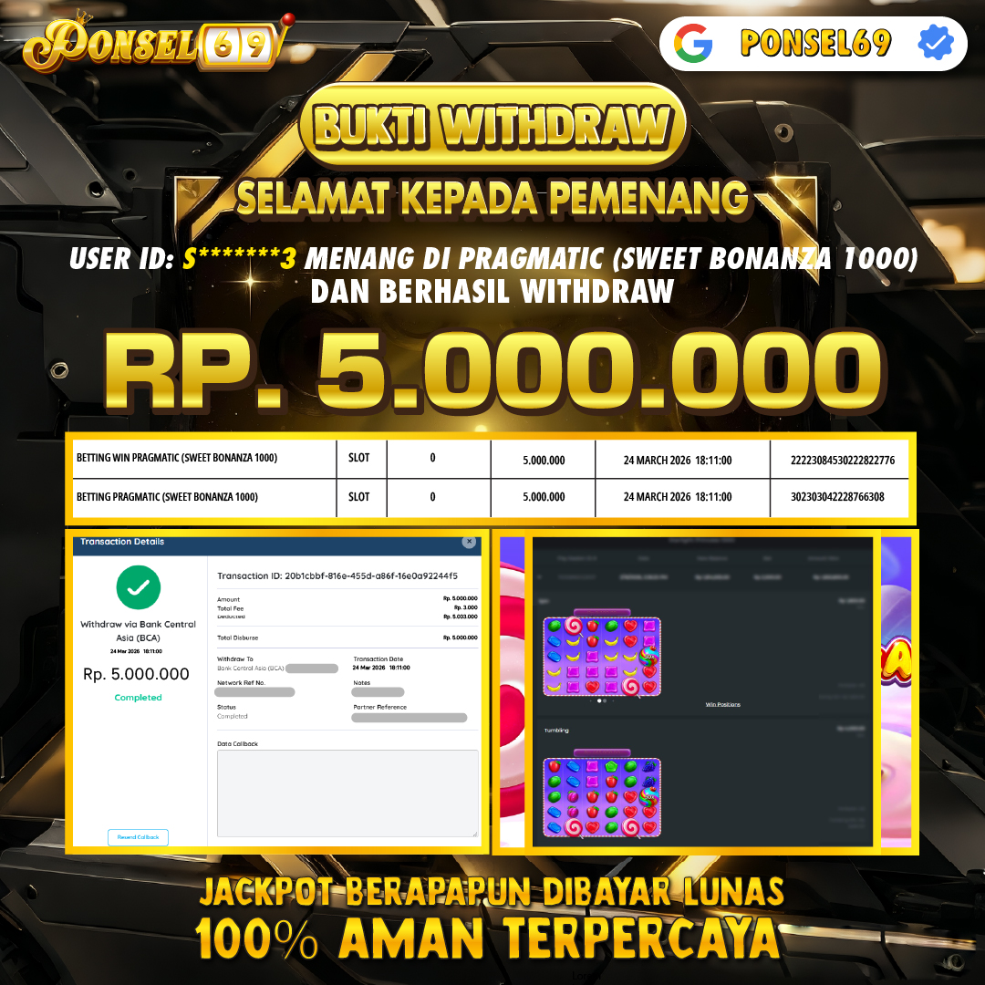 BUKTI WITHDRAW  Pragmatic (Sweet Bonanza 1000) - PONSEL69