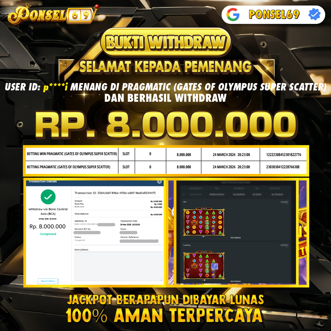 BUKTI WITHDRAW  Pragmatic (Gates of Olympus Super Scatter) - PONSEL69