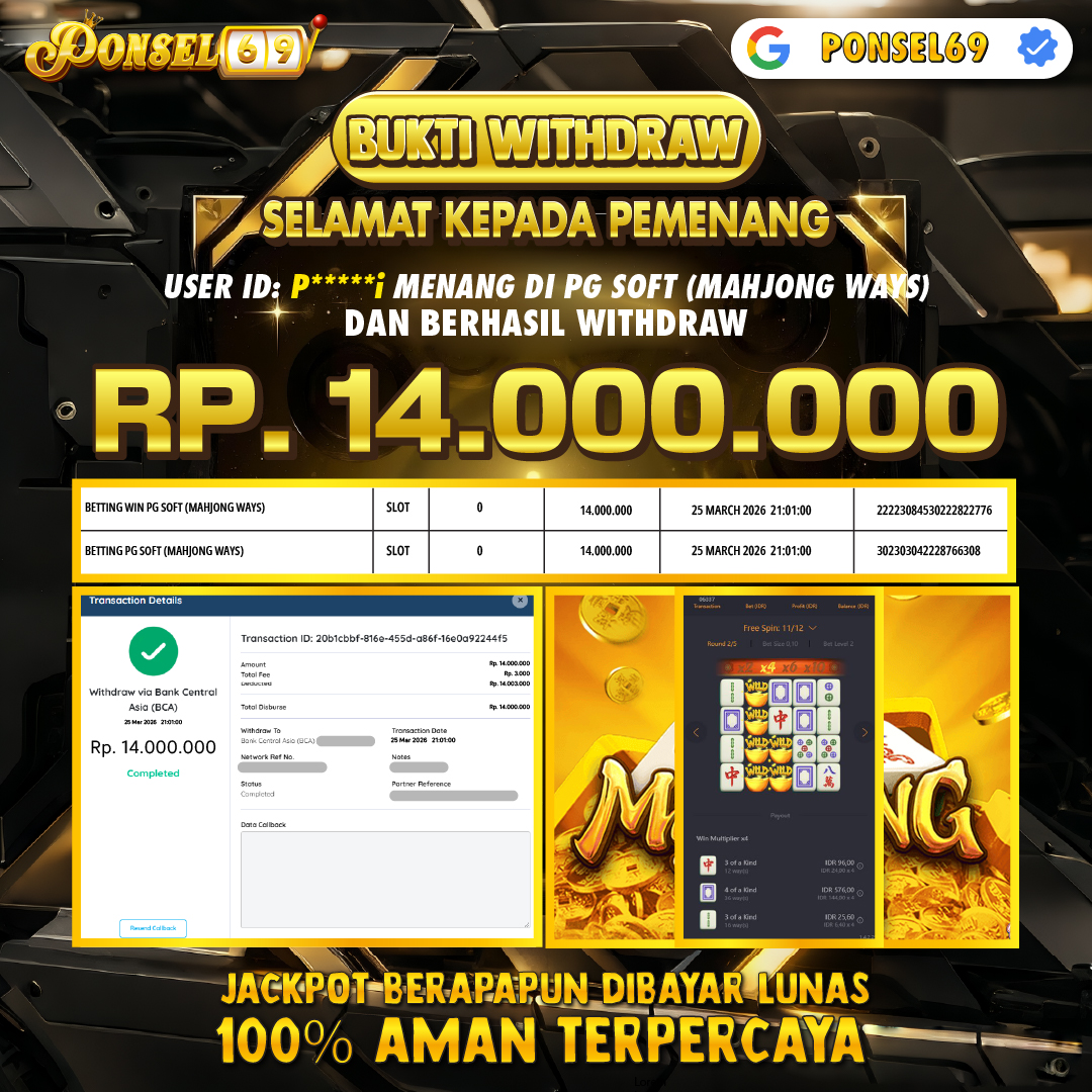 BUKTI WITHDRAW  Pg Soft (Mahjong Ways) - PONSEL69