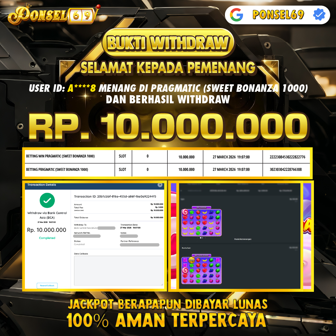 BUKTI WITHDRAW  Pragmatic (Sweet Bonanza 1000) - PONSEL69