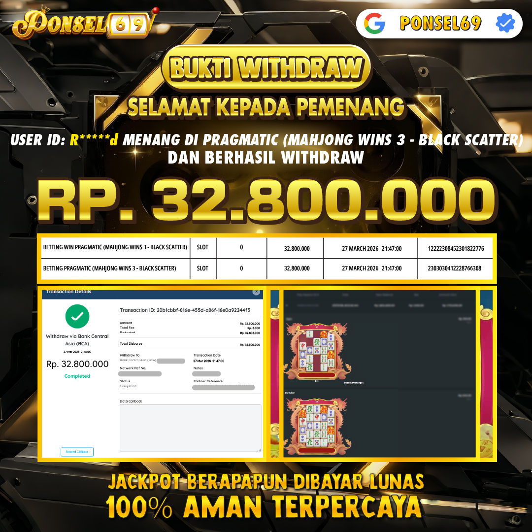 BUKTI WITHDRAW Pragmatic (Mahjong Wins 3 - Black Scatter) - PONSEL69