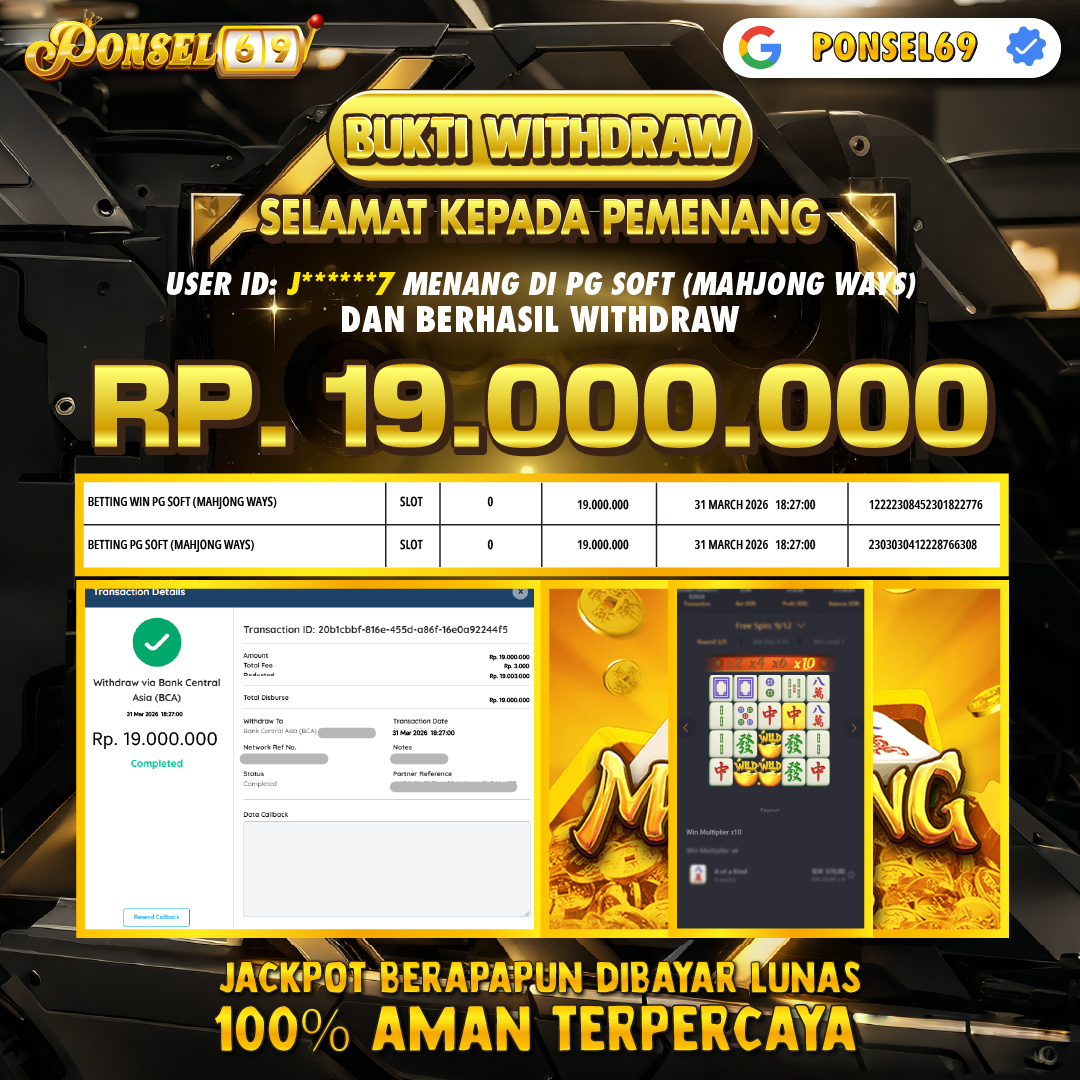 BUKTI WITHDRAW Pg Soft (Mahjong Ways) - PONSEL69