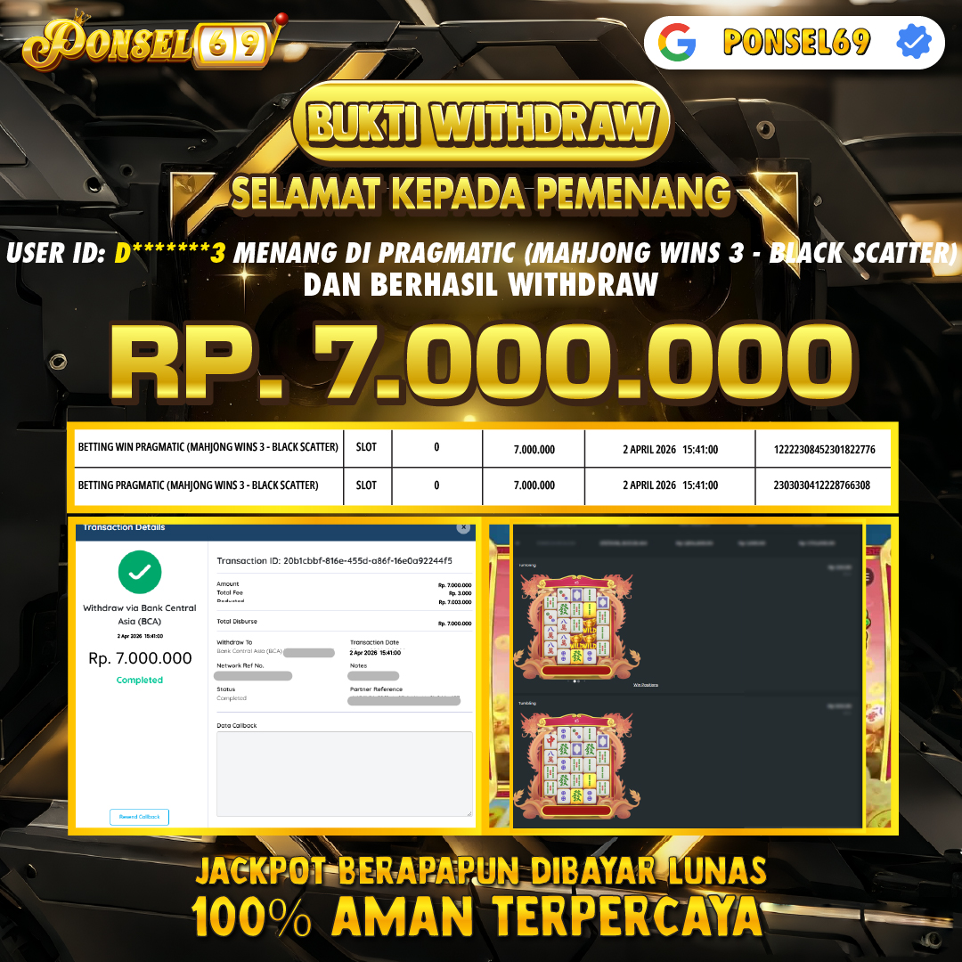 BUKTI WITHDRAW Pragmatic (Mahjong Wins 3 - Black Scatter) - PONSEL69