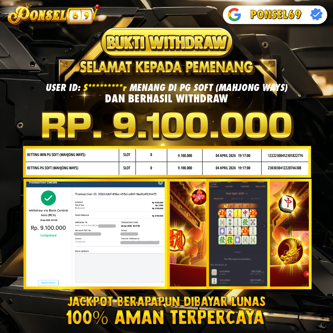 BUKTI WITHDRAW  Pg Soft (Mahjong Ways) - PONSEL69