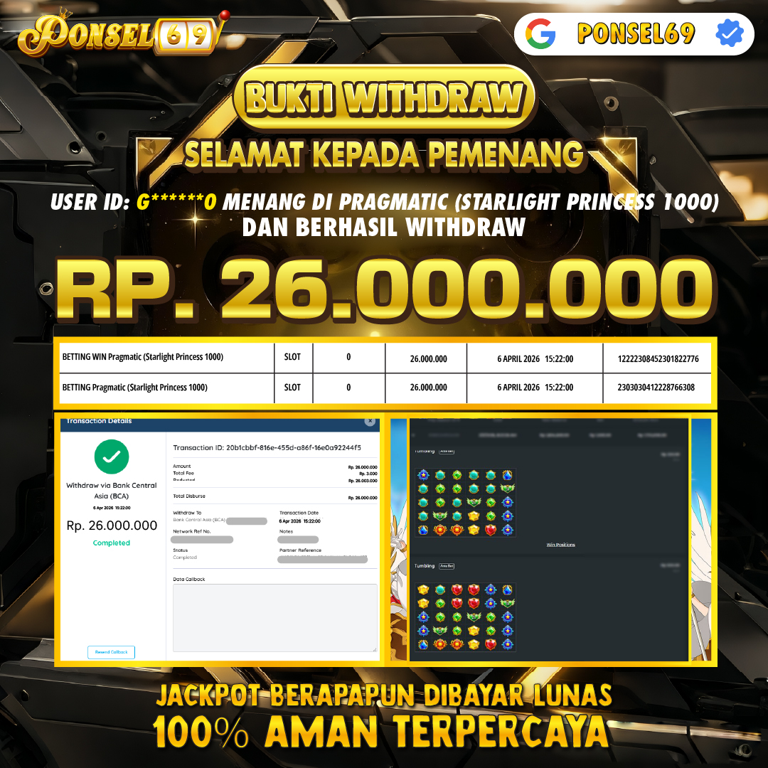 BUKTI WITHDRAW  Pragmatic (Starlight Princess 1000) - PONSEL69