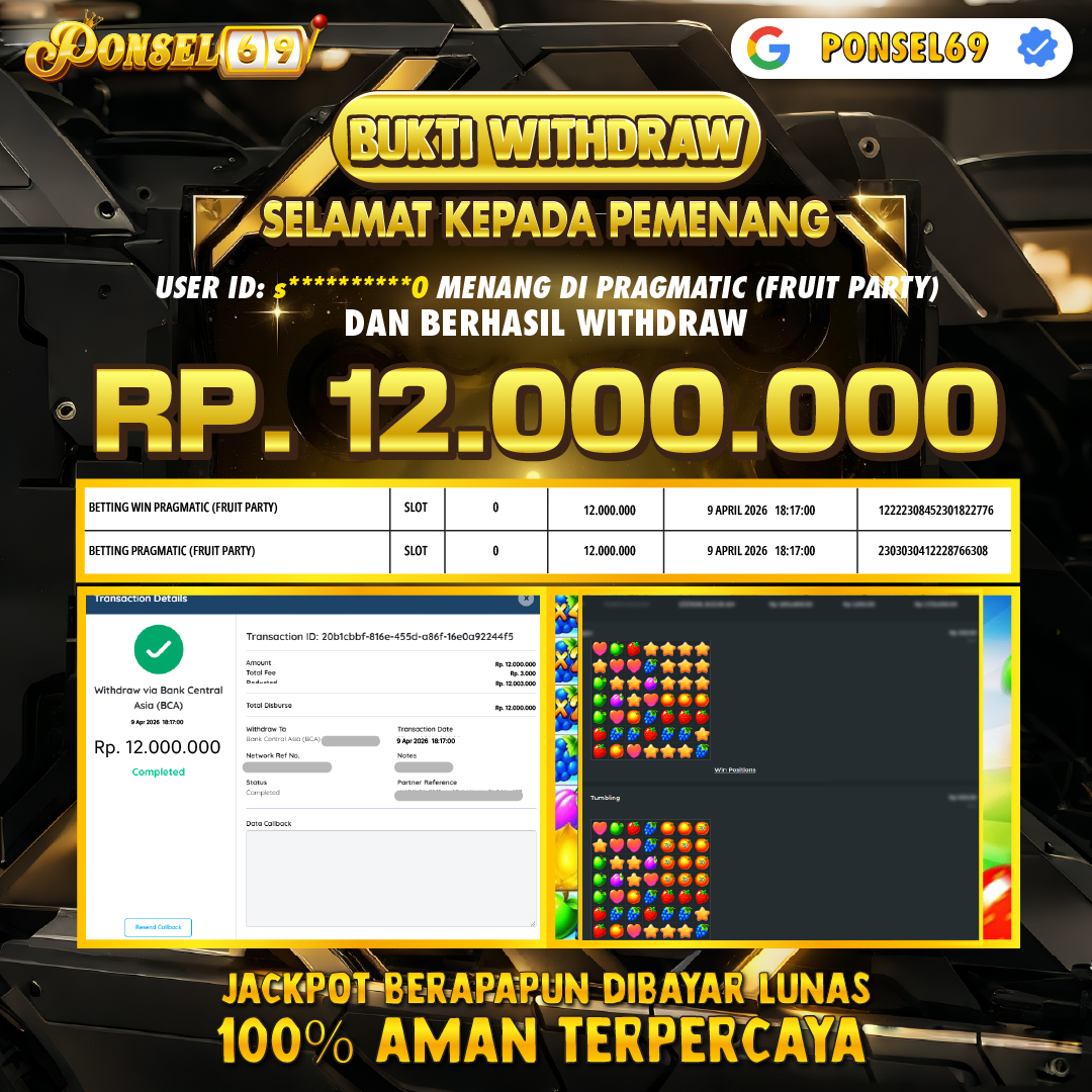 BUKTI WITHDRAW Pragmatic (Fruit Party) - PONSEL69