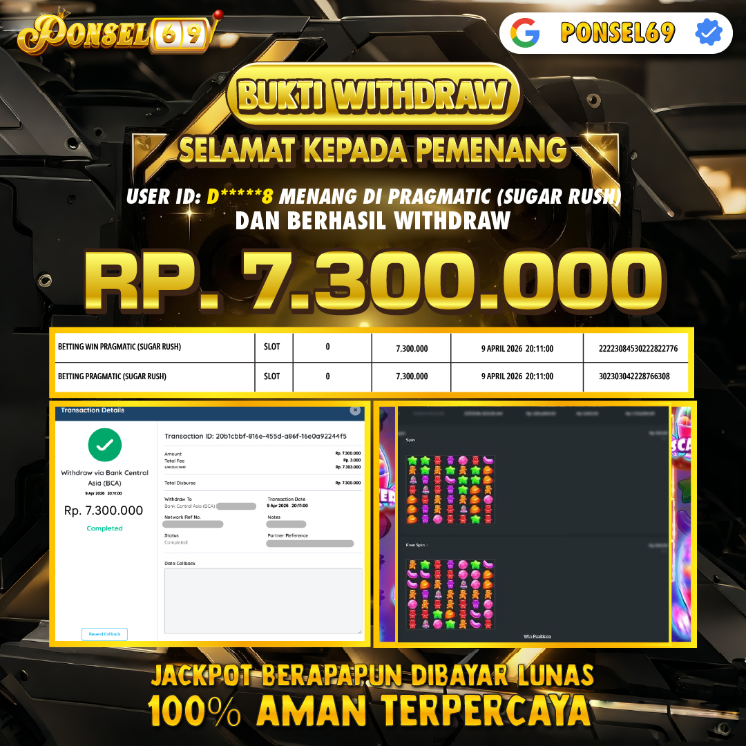 BUKTI WITHDRAW  Pragmatic (Sugar Rush) - PONSEL69