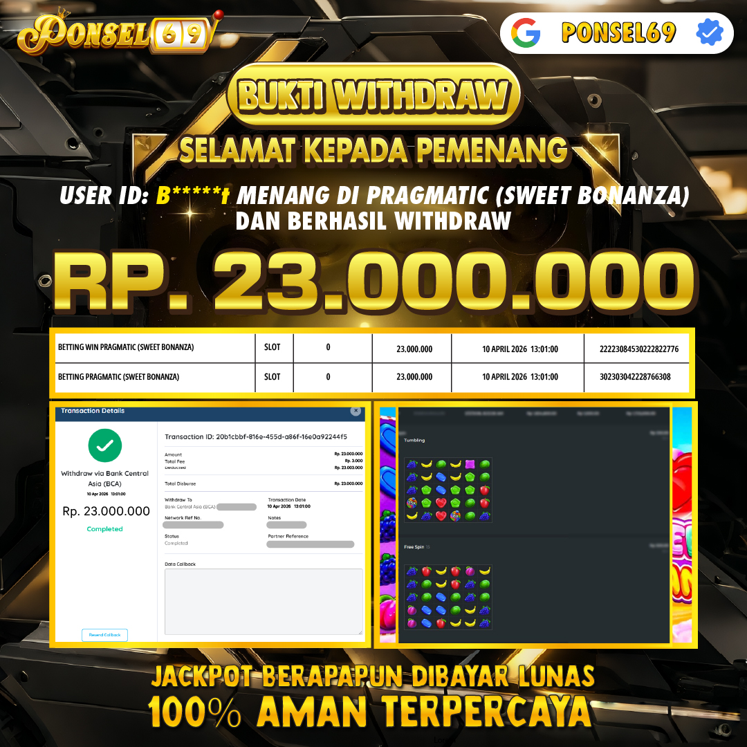 BUKTI WITHDRAW Pragmatic (Sweet Bonanza) - PONSEL69