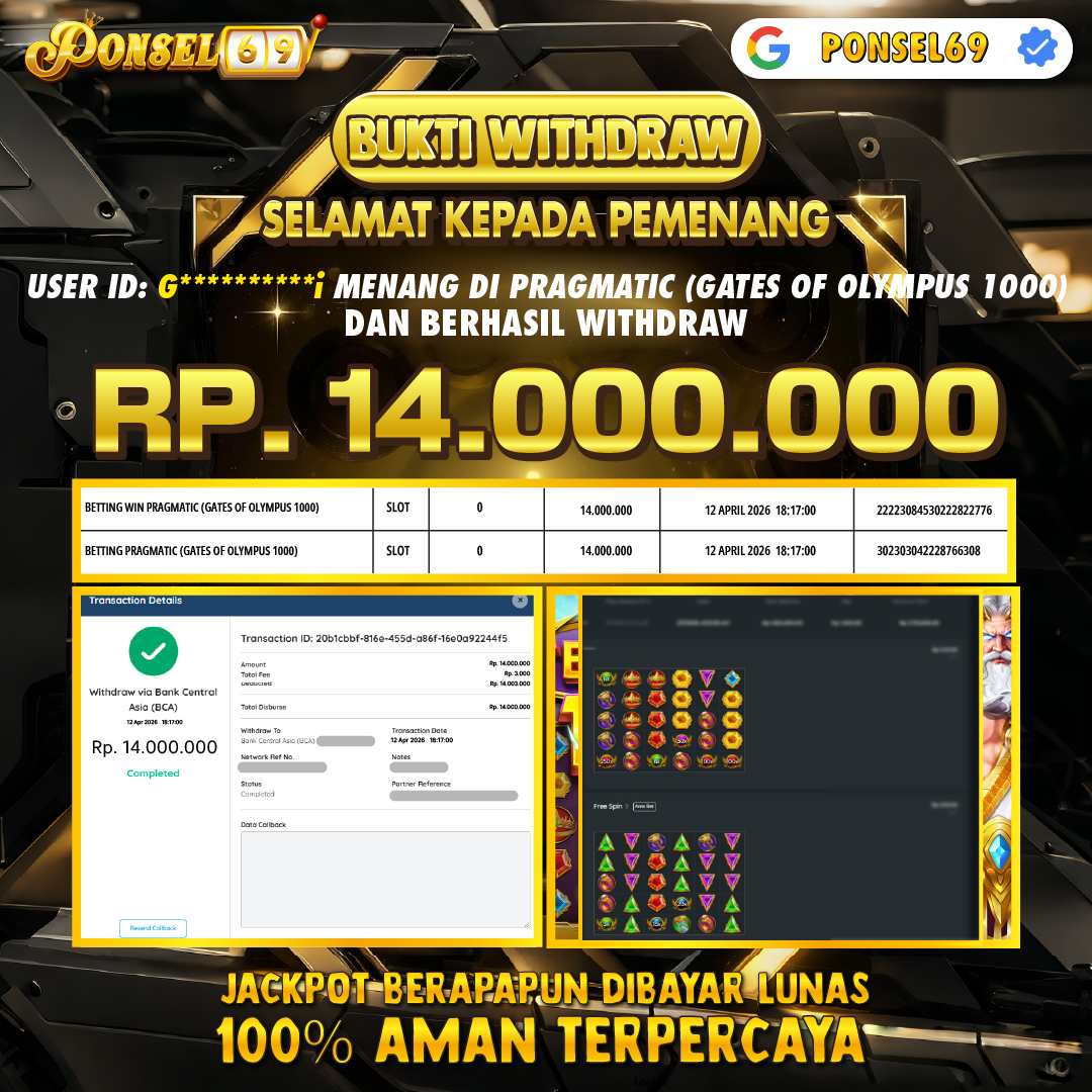 BUKTI WITHDRAW Pragmatic (Gates of Olympus 1000) - PONSEL69