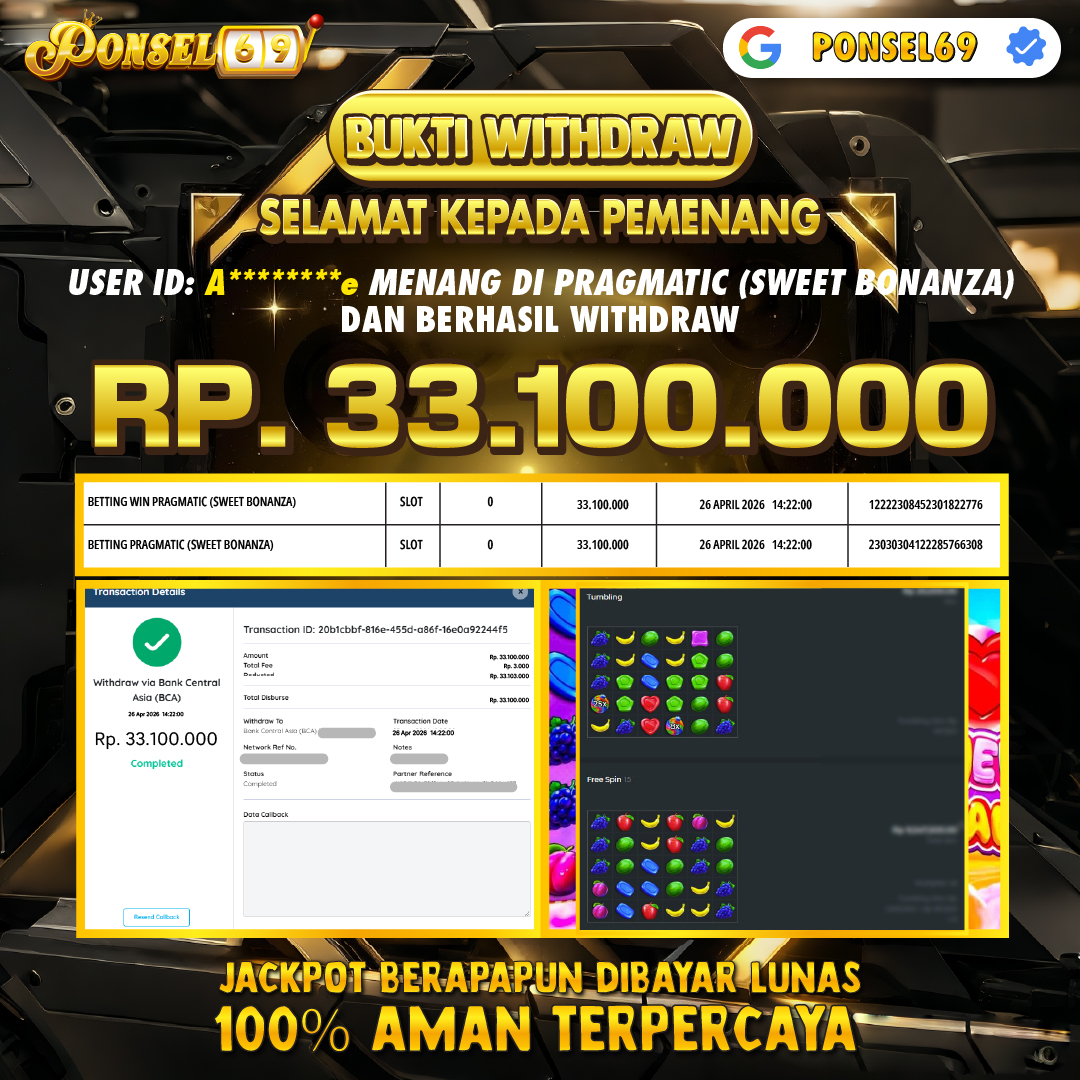 BUKTI WITHDRAW Pragmatic (Sweet Bonanza) - PONSEL69